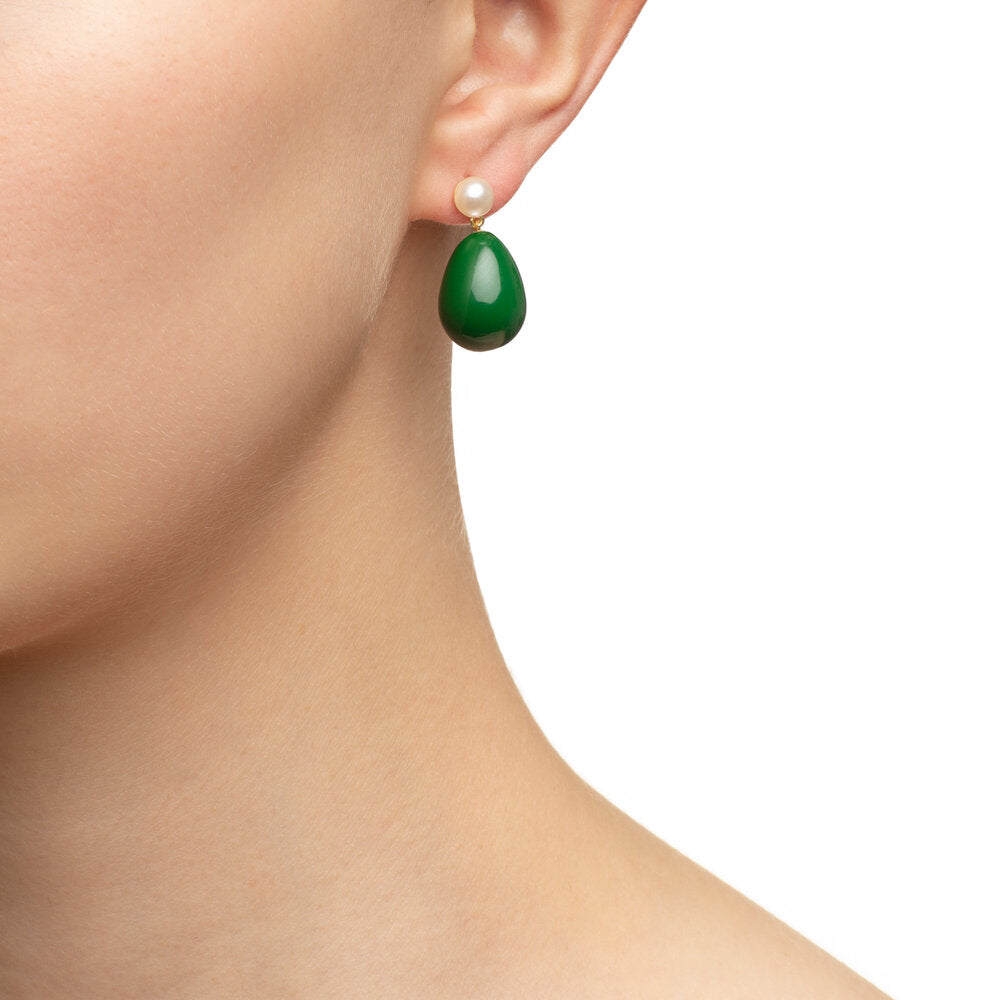 Mini drop øreringe - grøn/hvid